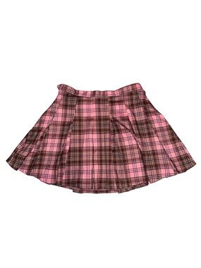 Women’s Pink Plaid Pleated Mini Skirt Large Dolls Kill